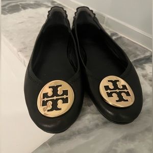 Tory Burch Minnie travel ballet flat size 7.5 black/gold